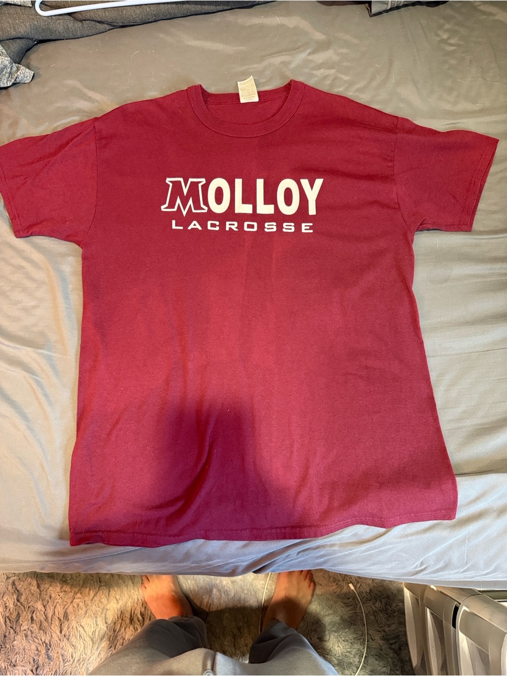 Molloy Lacrosse Tee Size Large- Maroon with White Logo